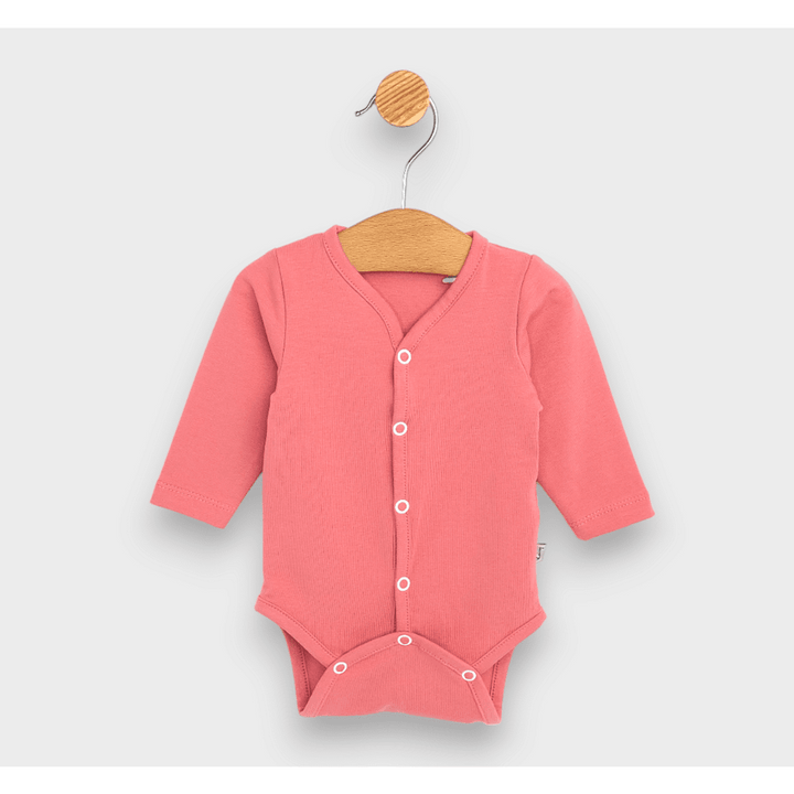 Body pentru bebeluși Rainy cu închidere frontală și mâneci lungi, 48–62 cm, coral