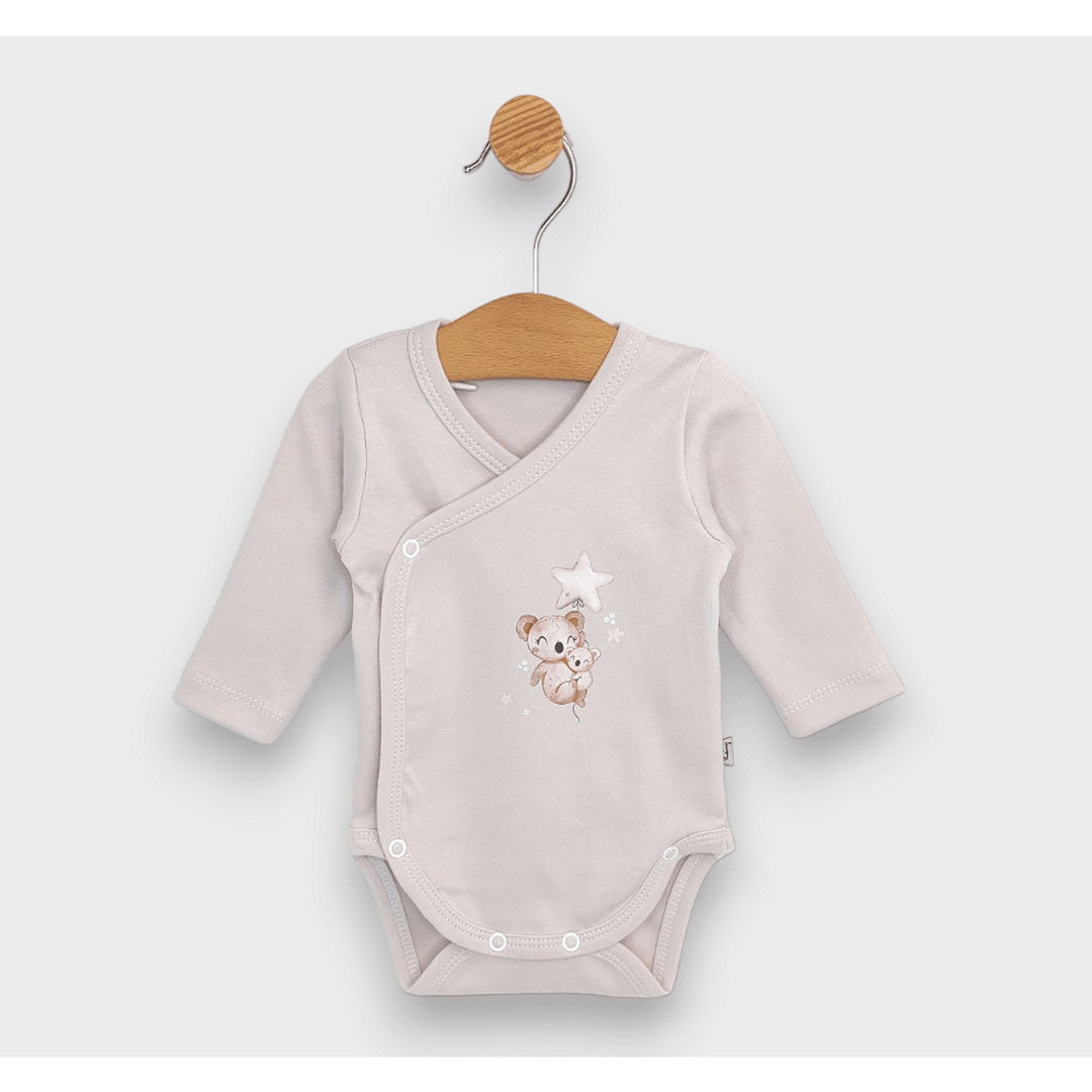Rainy Body pentru bebeluși cu închidere laterală „Koala cu stele”, 48–74 cm, ecru delicat