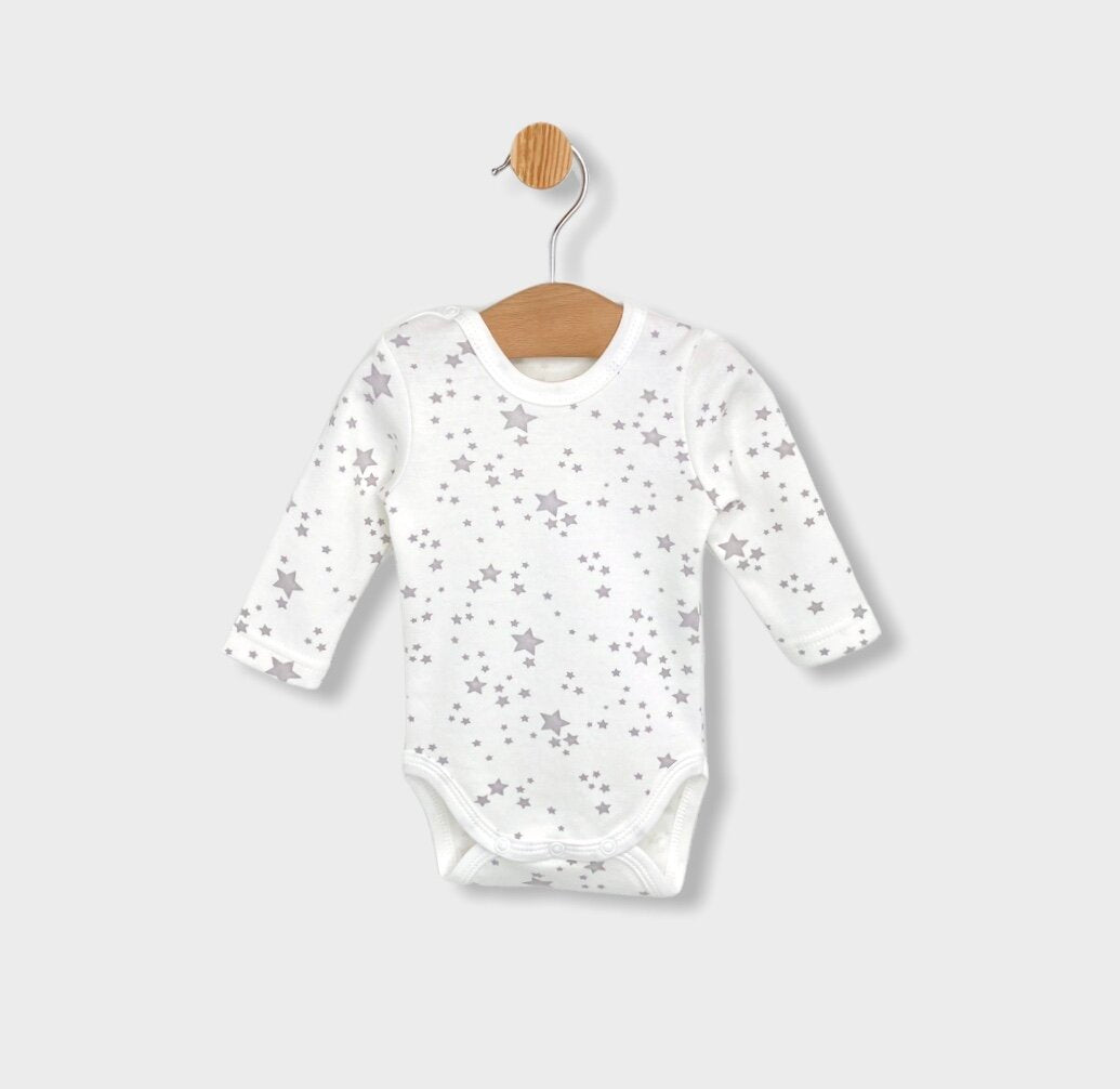 Body pentru bebeluși Rainy cu steluțe și mâneci lungi, 56-80 cm.