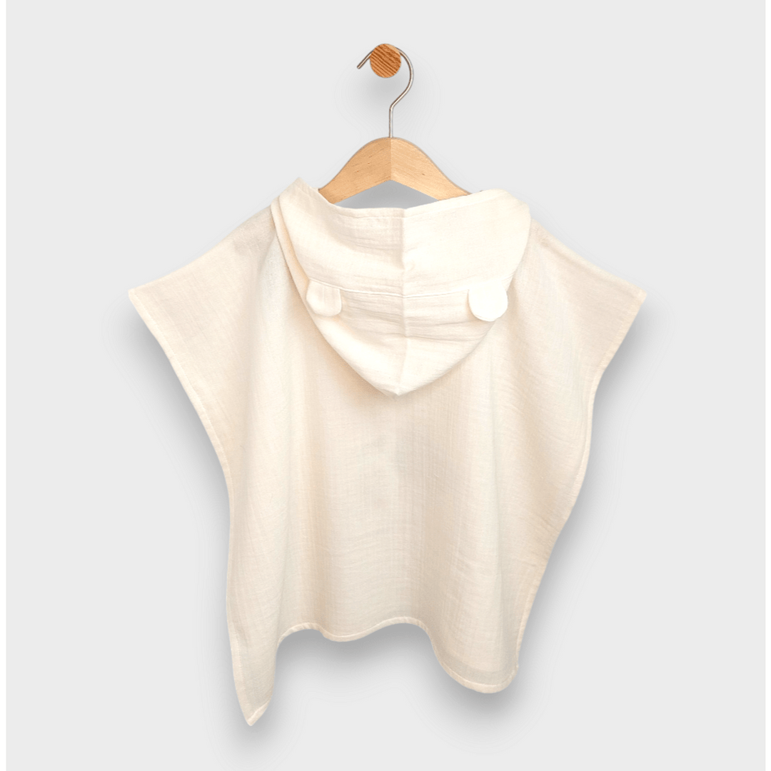 Rainy Poncho din muselină pentru bebeluși cu glugă Whales Beige