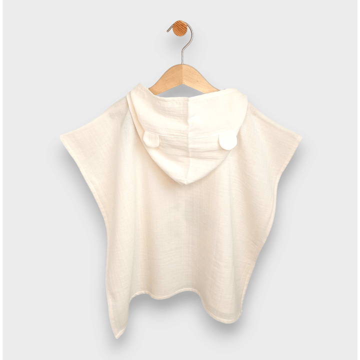 Rainy Poncho din muselină pentru bebeluși cu glugă Whales Beige