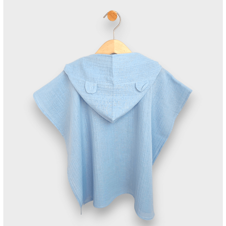 Rainy Poncho de muselină pentru bebeluși cu glugă Whales Blue