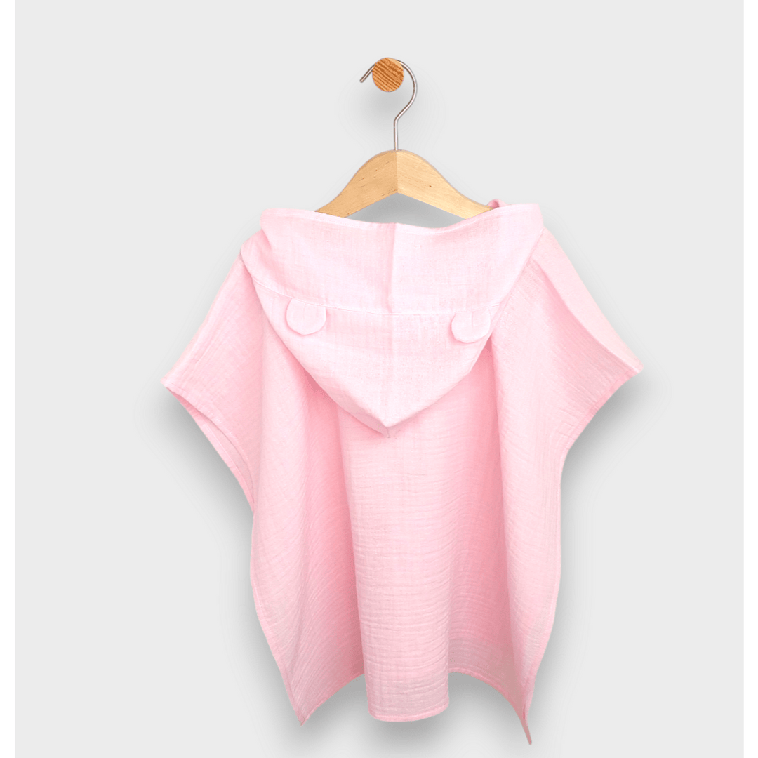 Rainy Poncho din muselină pentru bebeluși cu glugă Whales Pink