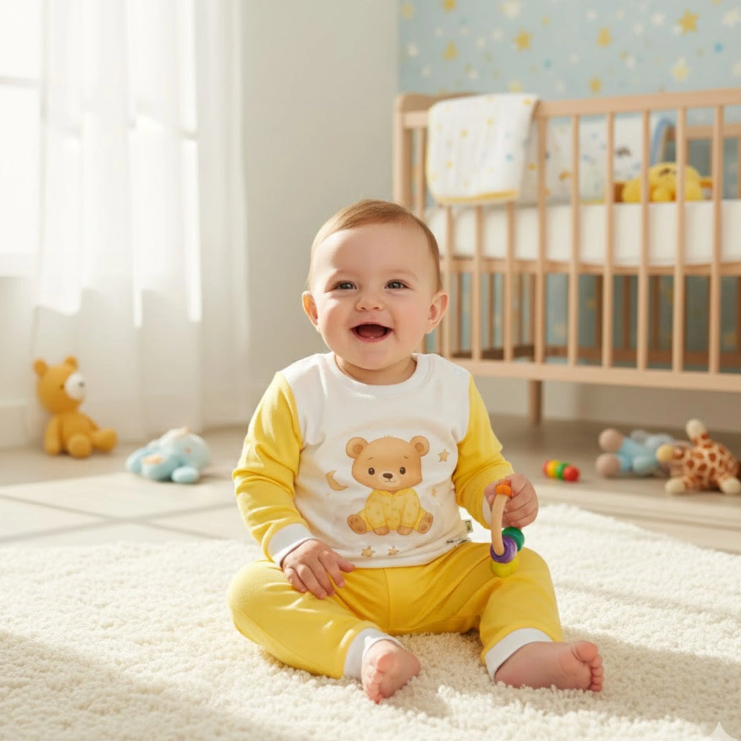 Rainy Pijama pentru copii cu mâneci lungi Bear 80 - 104 cm, galben