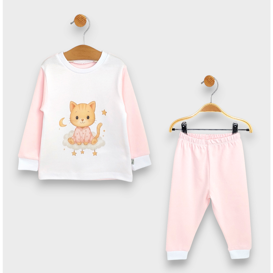 Rainy Pijama pentru copii cu mâneci lungi Cat 80 - 104 cm roz