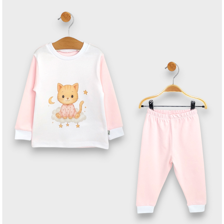 Rainy Pijama pentru copii cu mâneci lungi Cat 80 - 104 cm roz