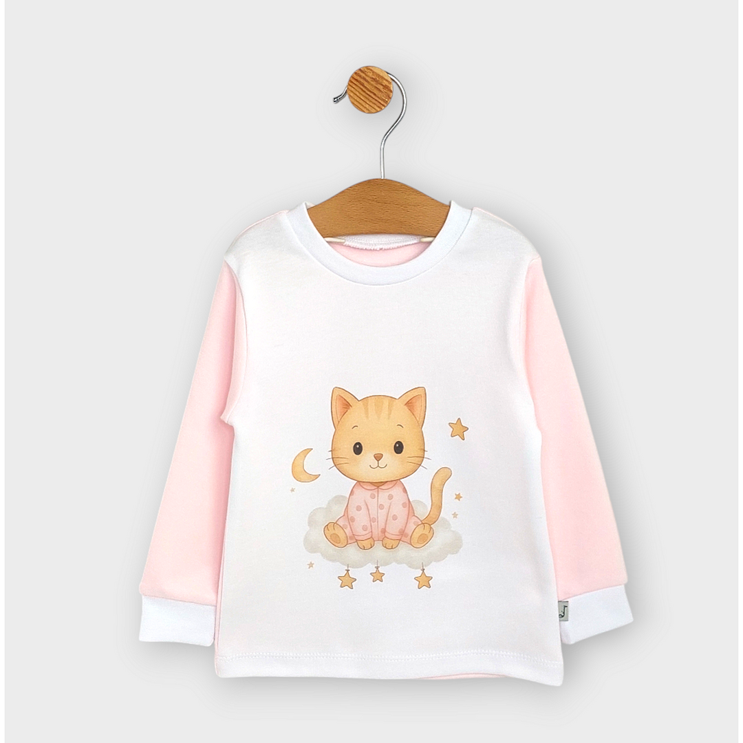 Rainy Pijama pentru copii cu mâneci lungi Cat 80 - 104 cm roz