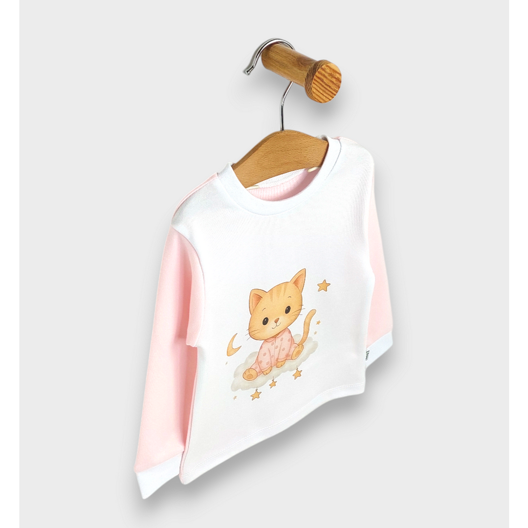 Rainy Pijama pentru copii cu mâneci lungi Cat 80 - 104 cm roz
