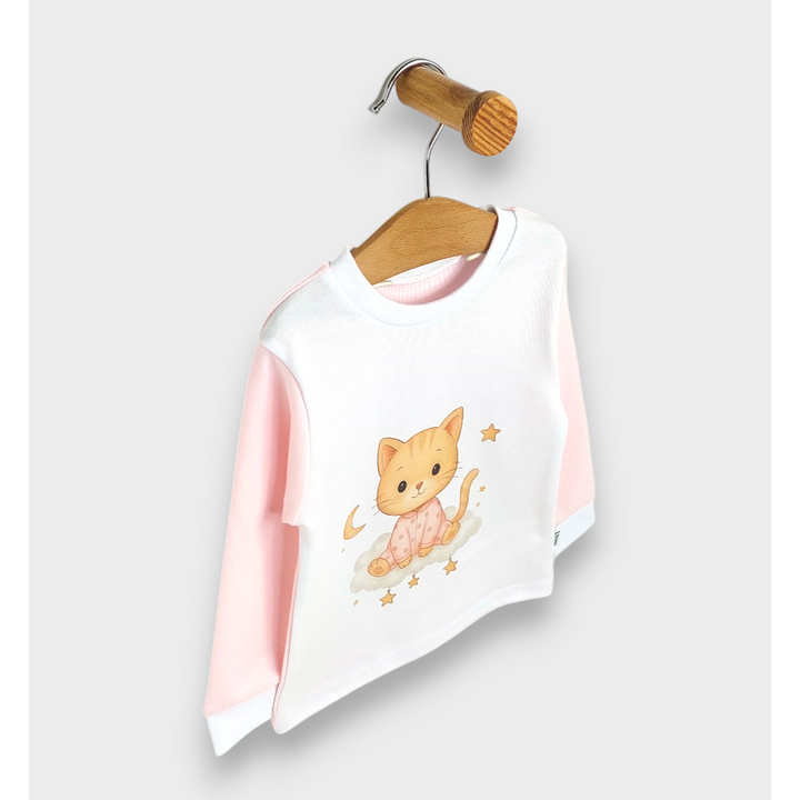 Rainy Pijama pentru copii cu mâneci lungi Cat 80 - 104 cm roz