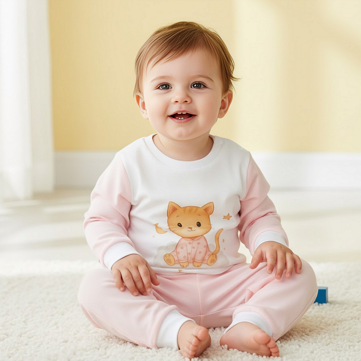 Rainy Pijama pentru copii cu mâneci lungi Cat 80 - 104 cm roz