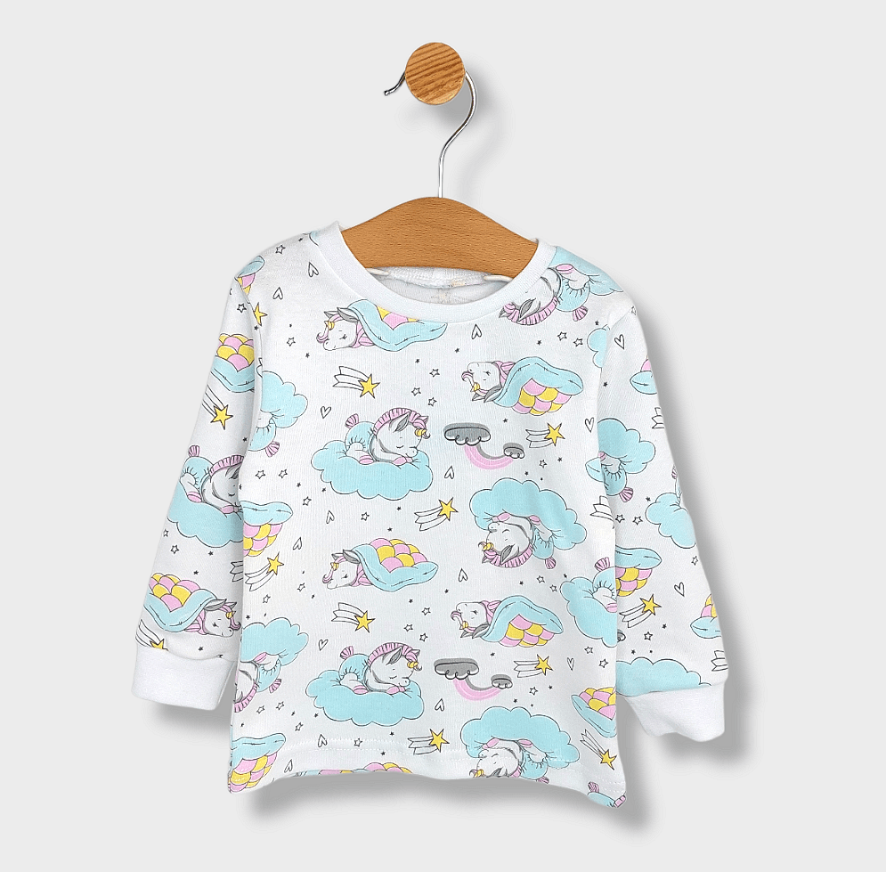 Pijamă pentru copii Rainy cu mâneci lungi „Unicorn pe nor”, 74–110 cm.