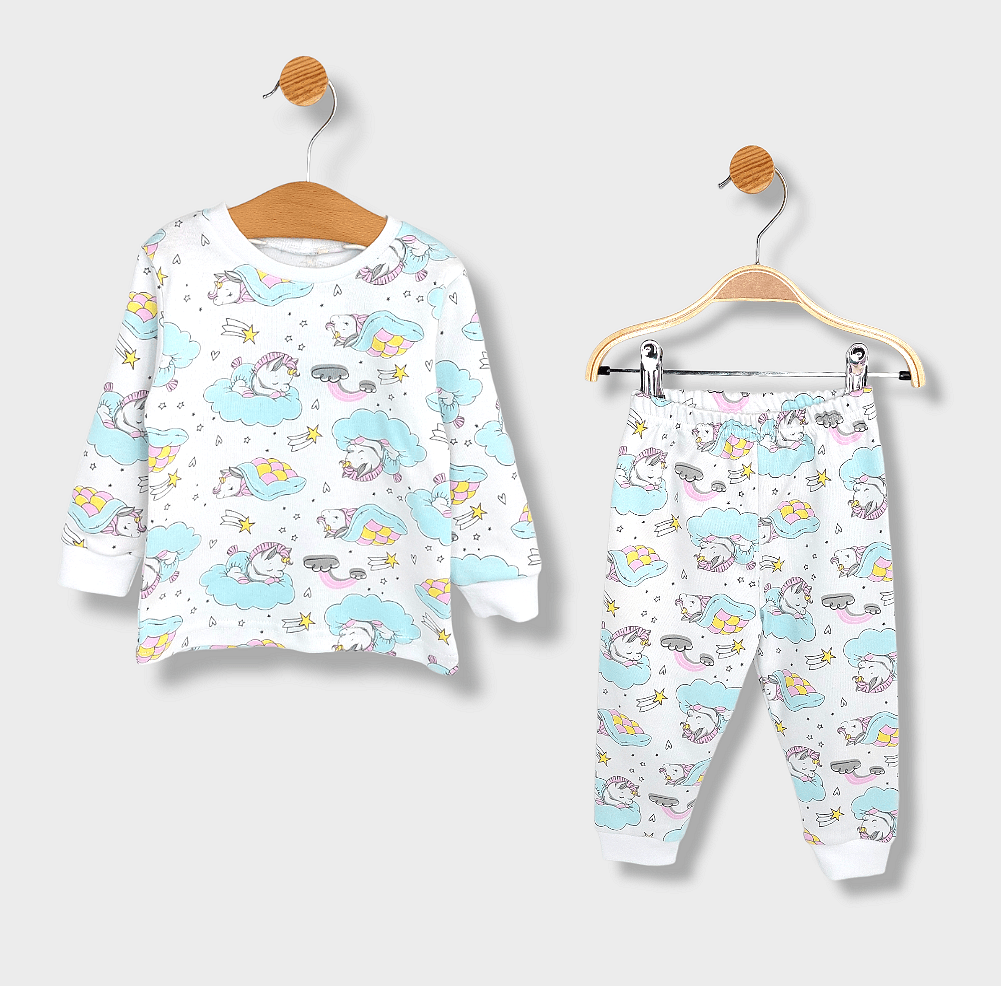 Pijamă pentru copii Rainy cu mâneci lungi „Unicorn pe nor”, 74–110 cm.