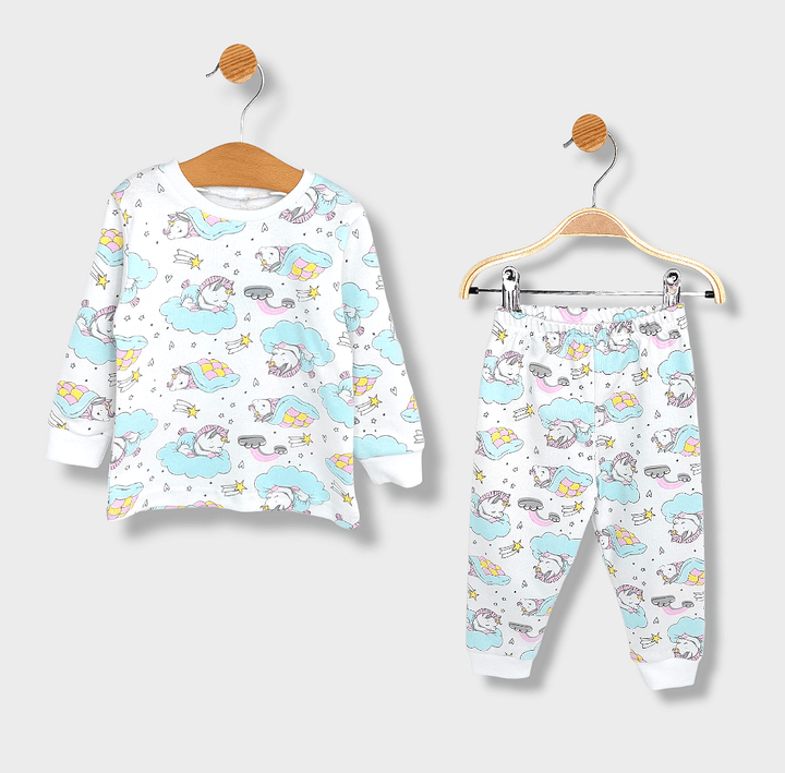 Pijamă pentru copii Rainy cu mâneci lungi „Unicorn pe nor”, 74–110 cm.