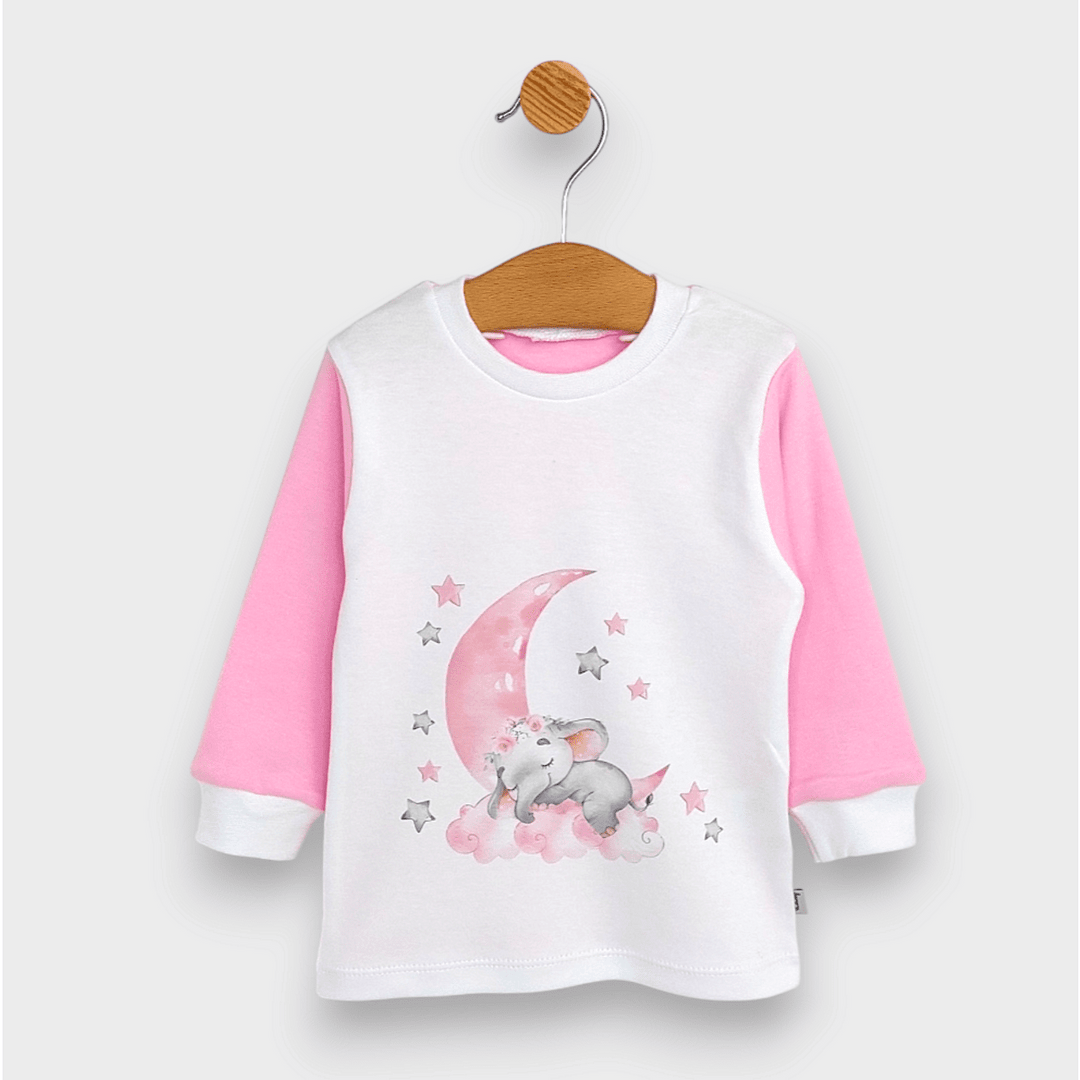Rainy Pijama copii cu mânecă lungă Elefănțel 74 - 110 cm. alb/roz