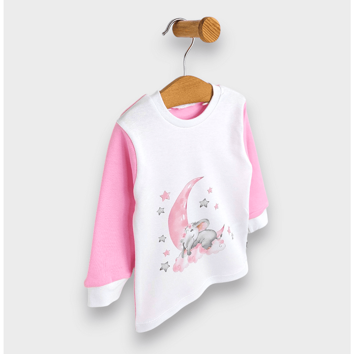Rainy Pijama copii cu mânecă lungă Elefănțel 74 - 110 cm. alb/roz