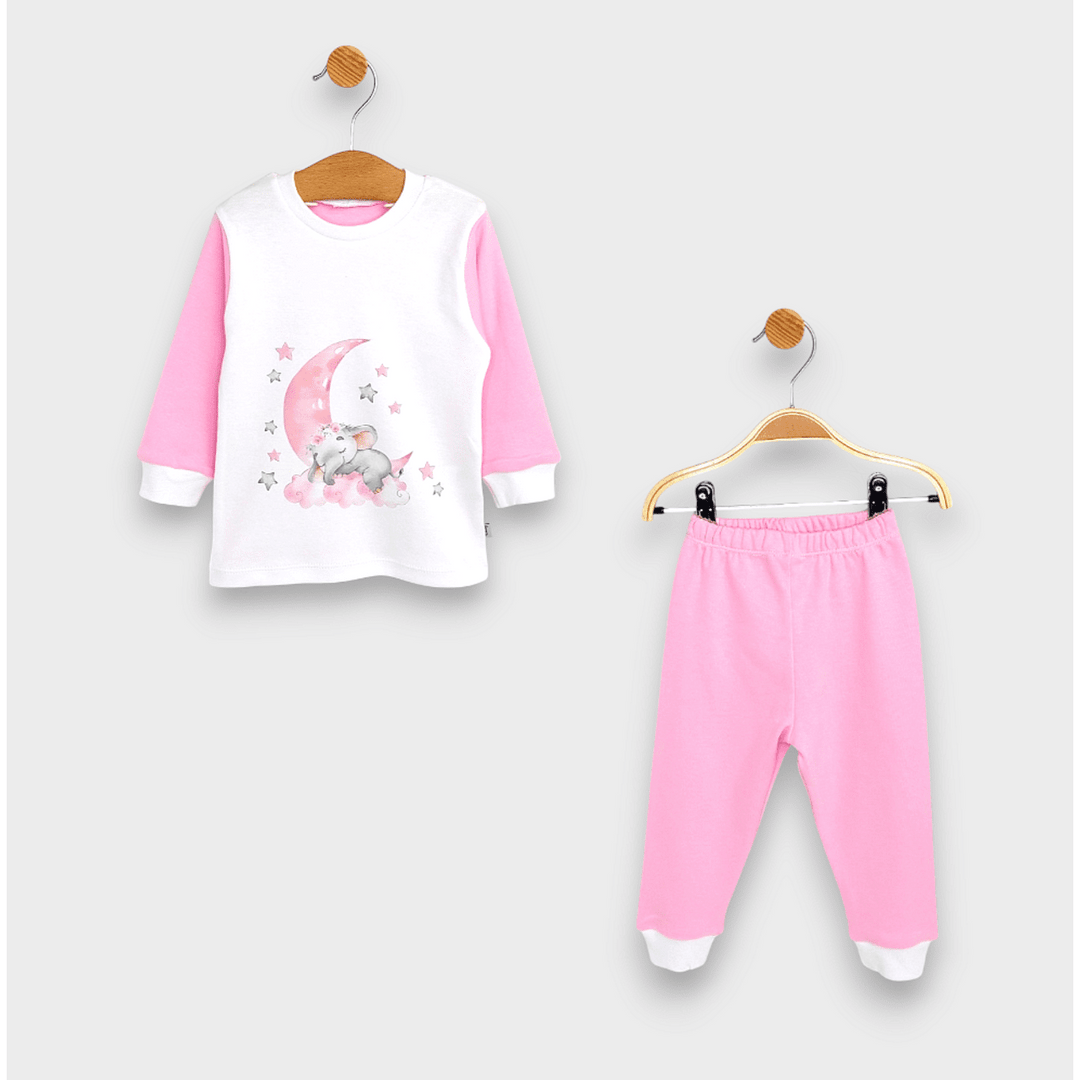 Rainy Pijama copii cu mânecă lungă Elefănțel 74 - 110 cm. alb/roz