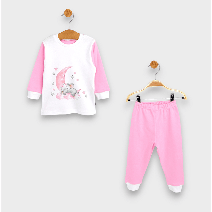 Rainy Pijama copii cu mânecă lungă Elefănțel 74 - 110 cm. alb/roz