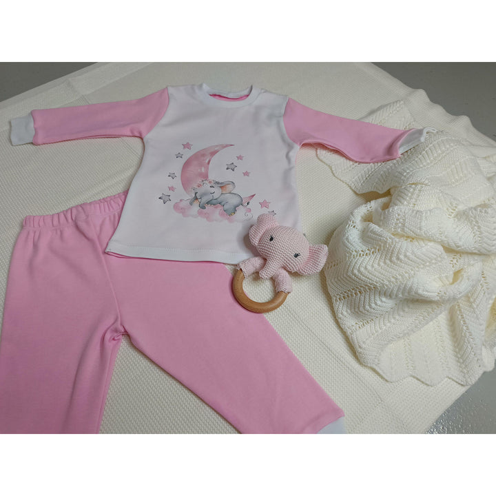 Rainy Pijama copii cu mânecă lungă Elefănțel 74 - 110 cm. alb/roz