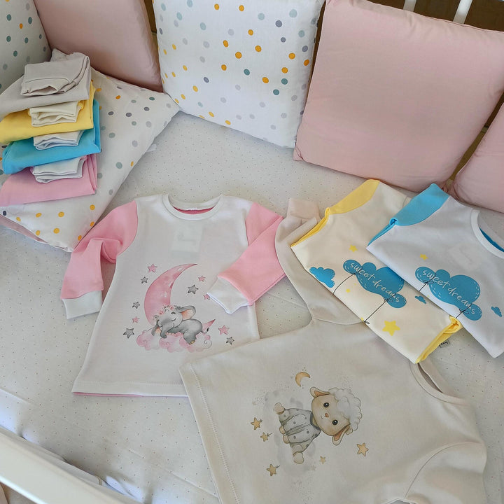 Rainy Pijama copii cu mânecă lungă Elefănțel 74 - 110 cm. alb/roz