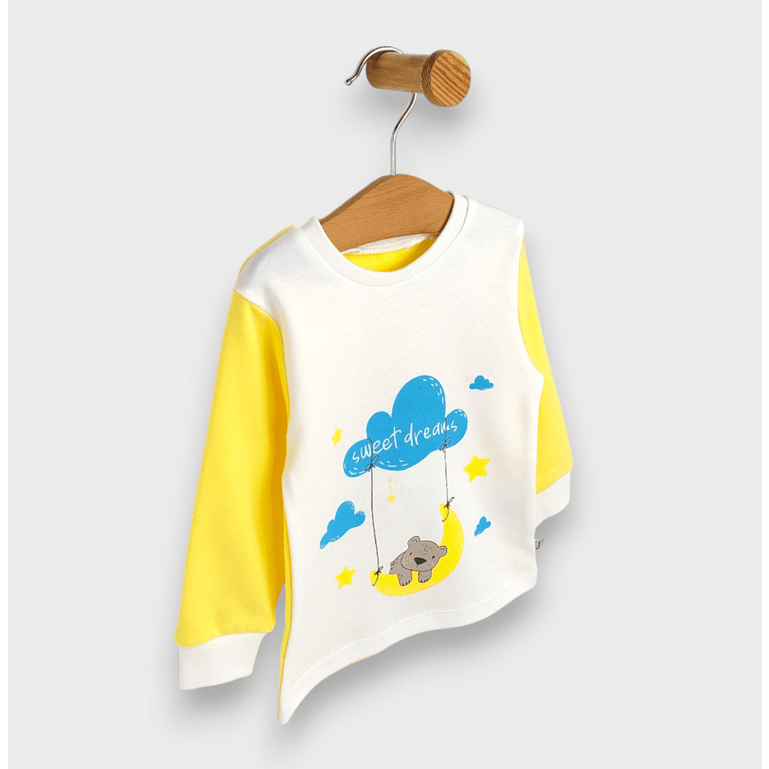 Pijamă pentru copii Rainy cu mâneci lungi „Sweet dreams”, 74–110 cm, ecru/galben