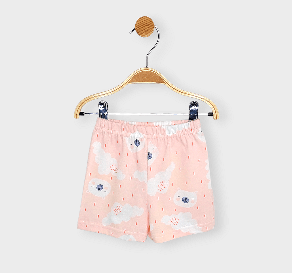 Rainy Pijama pentru copii cu mâneci scurte, cu ursuleț și picături de ploaie, 74-110 cm, roz