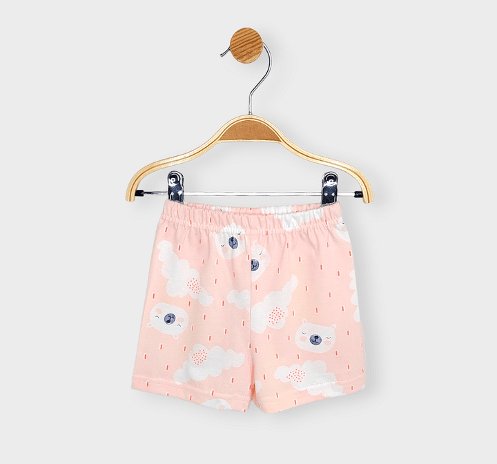 Rainy Pijama pentru copii cu mâneci scurte, cu ursuleț și picături de ploaie, 74-110 cm, roz