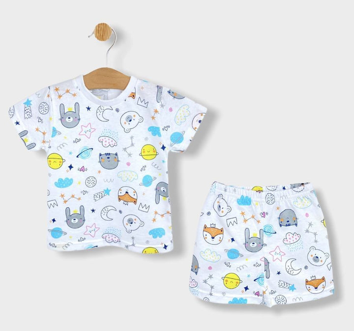 Pijama Rainy cu mânecă scurtă și imprimeu pentru băieți
