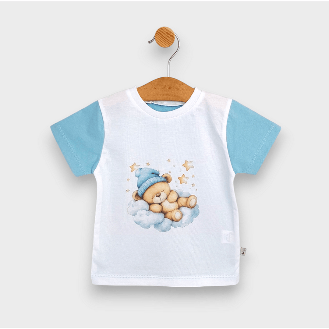 Rainy Pijama copii cu mânecă scurtă Ursuleț stelar albastru 74 - 110 cm. alb/bleu