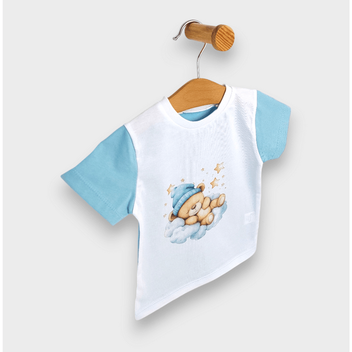 Rainy Pijama copii cu mânecă scurtă Ursuleț stelar albastru 74 - 110 cm. alb/bleu