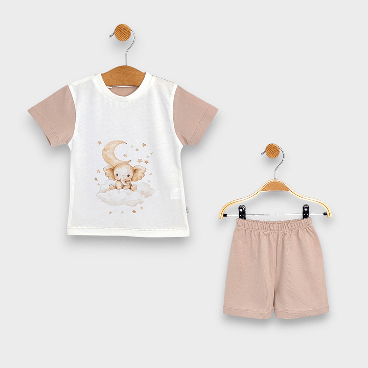 Rainy Pijama de copii cu mânecă scurtă Elefănțel stelar 74 - 110 cm. ecru/latte
