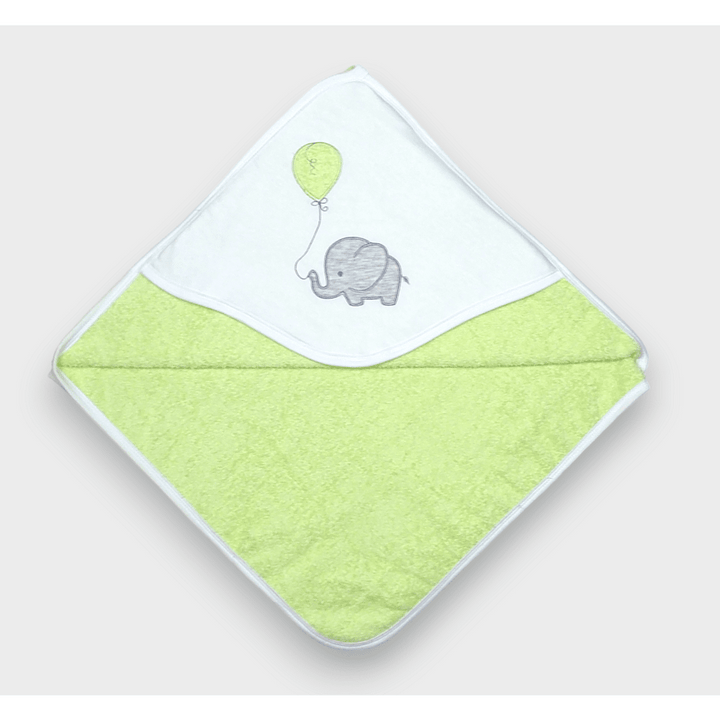 Rainy Set prosop de baie pentru bebeluși cu glugă Elefănțel cu balon 90x90 cm + prosop 40x60 cm kiwi