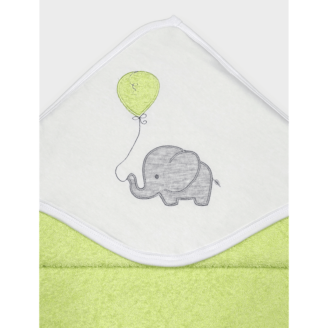 Rainy Set prosop de baie pentru bebeluși cu glugă Elefănțel cu balon 90x90 cm + prosop 40x60 cm kiwi