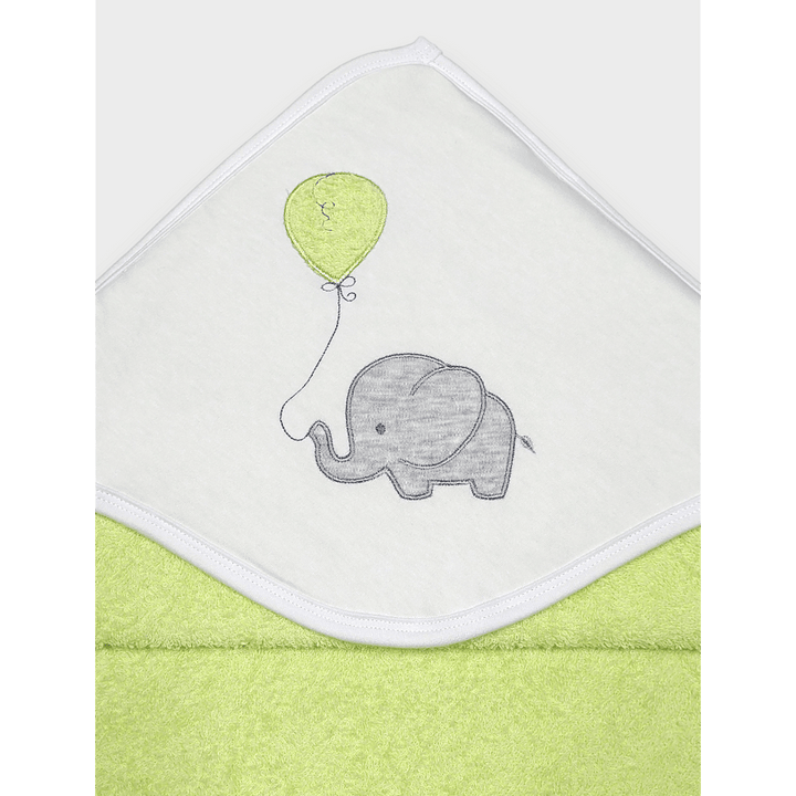 Rainy Set prosop de baie pentru bebeluși cu glugă Elefănțel cu balon 90x90 cm + prosop 40x60 cm kiwi