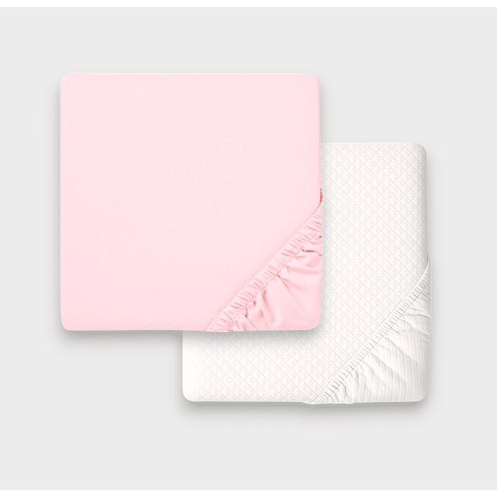 Rainy Set cearșaf tricotat pentru bebeluși cu elastic și protecție matlasată Lux 60x120 cm. roz