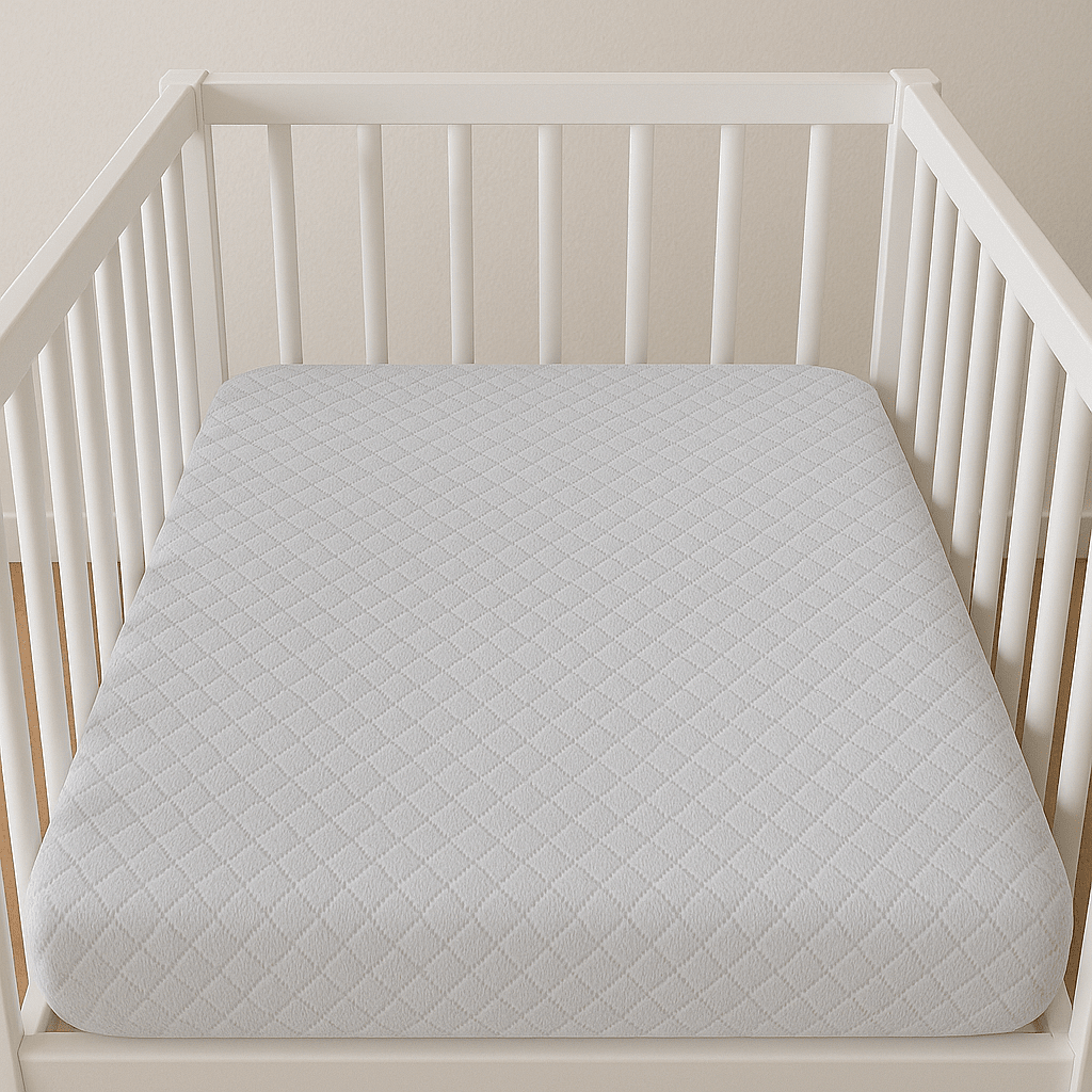 Rainy Set cearșaf tricotat pentru bebeluși cu elastic și protecție matlasată Lux 60x120 cm. roz