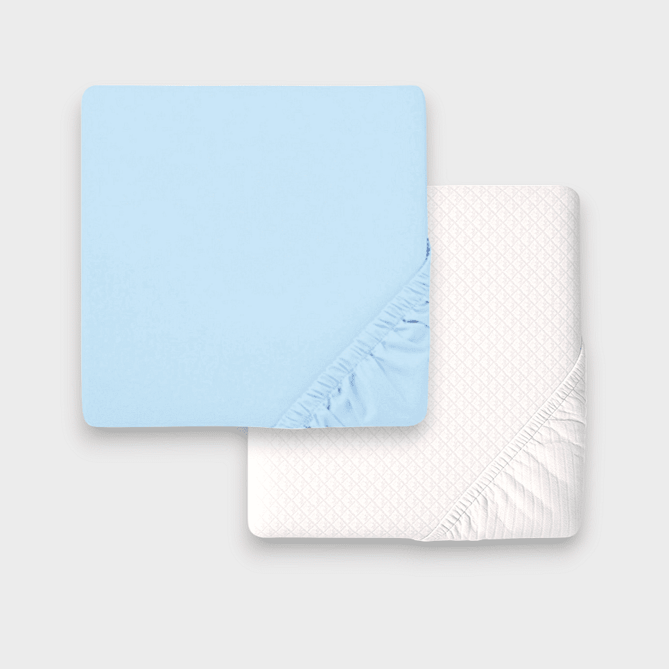 Set Rainy de cearșafuri tricotate pentru bebeluși cu elastic și protecție capitonată Lux 60x120 cm, albastru
