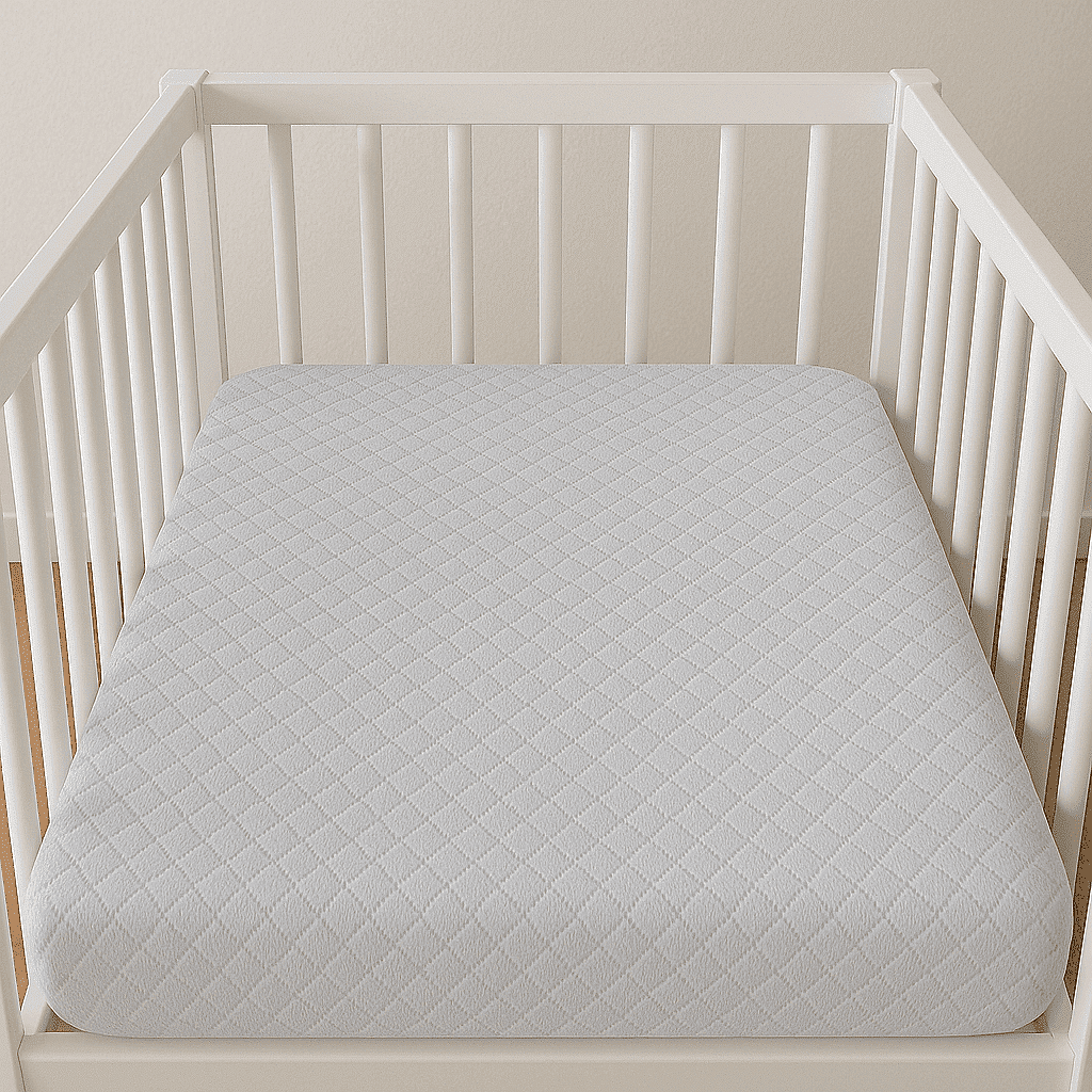 Set Rainy de cearșafuri tricotate pentru bebeluși cu elastic și protecție capitonată Lux 60x120 cm, albastru