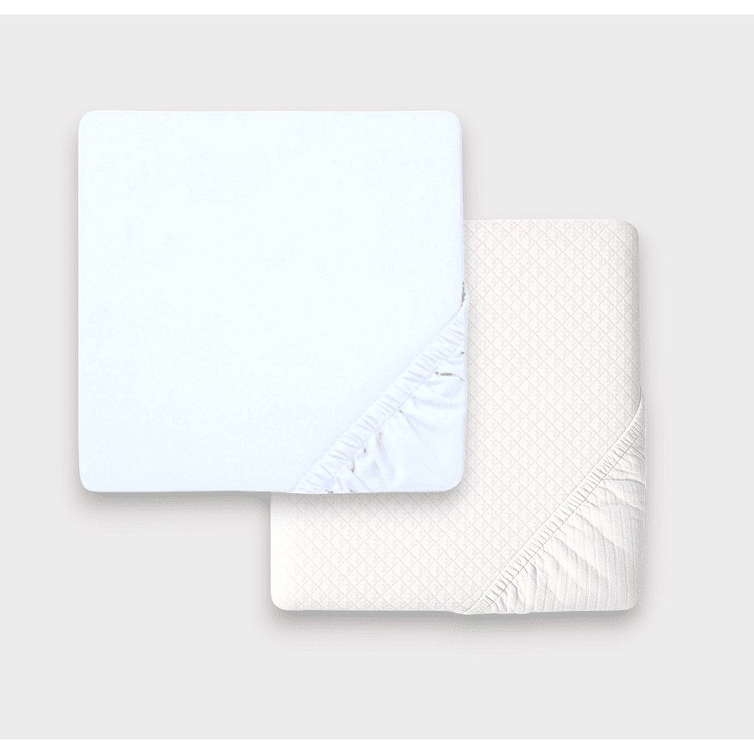Rainy Set cearșaf de pat tricotat pentru bebeluși cu elastic și protecție matlasată Lux 70x140 cm. alb