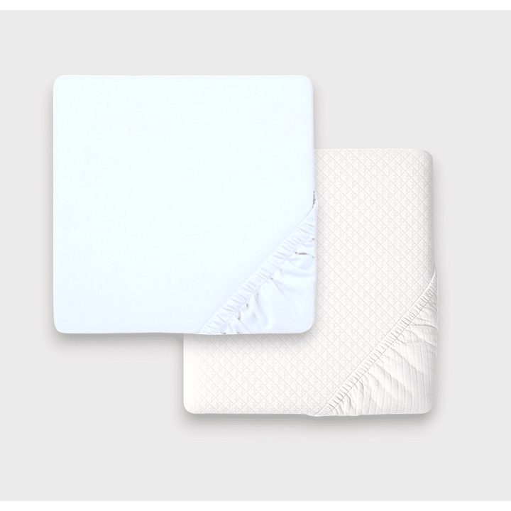 Rainy Set cearșaf de pat tricotat pentru bebeluși cu elastic și protecție matlasată Lux 70x140 cm. alb