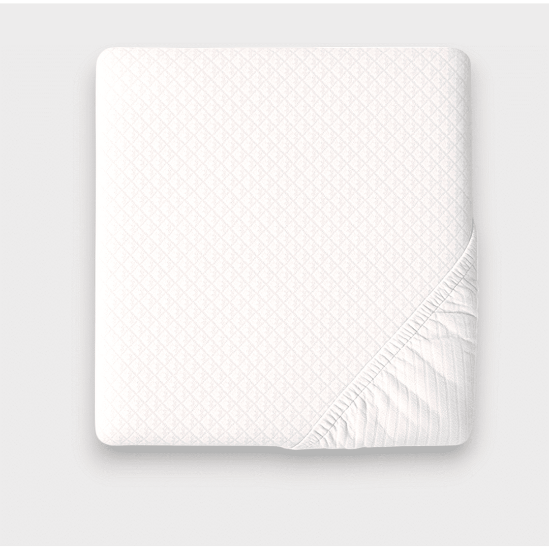 Rainy Set cearșaf de pat tricotat pentru bebeluși cu elastic și protecție matlasată Lux 70x140 cm. alb