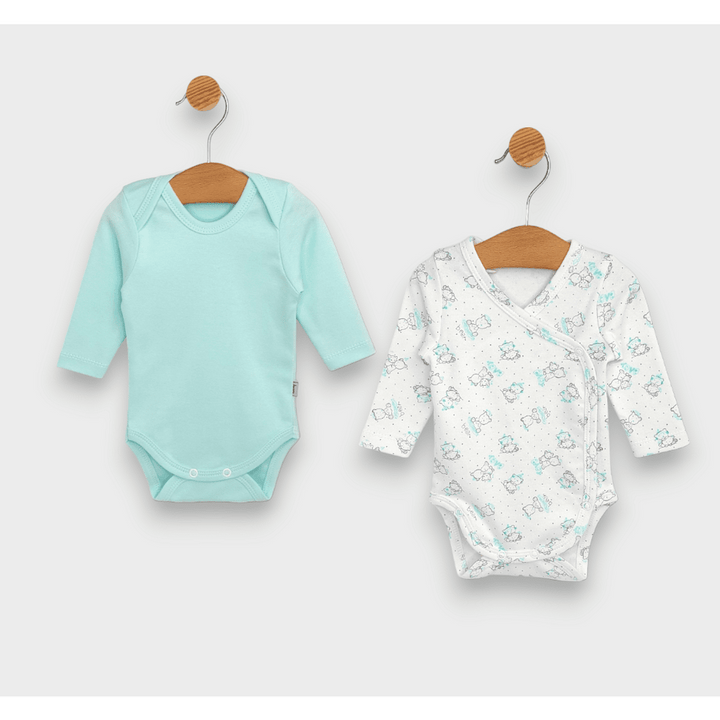 Rainy Set de 2 body-uri 48 - 68 cm. Ursuleți gri Baby /verde mentă
