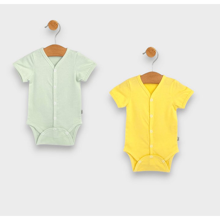 Set de 2 body-uri Rainy cu mânecă scurtă, 56-80 cm, în culorile ananas/măr
