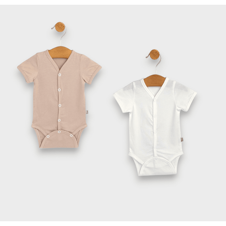 Set de 2 body-uri Rainy cu mânecă scurtă, 56-80 cm, culoare latte/ecru