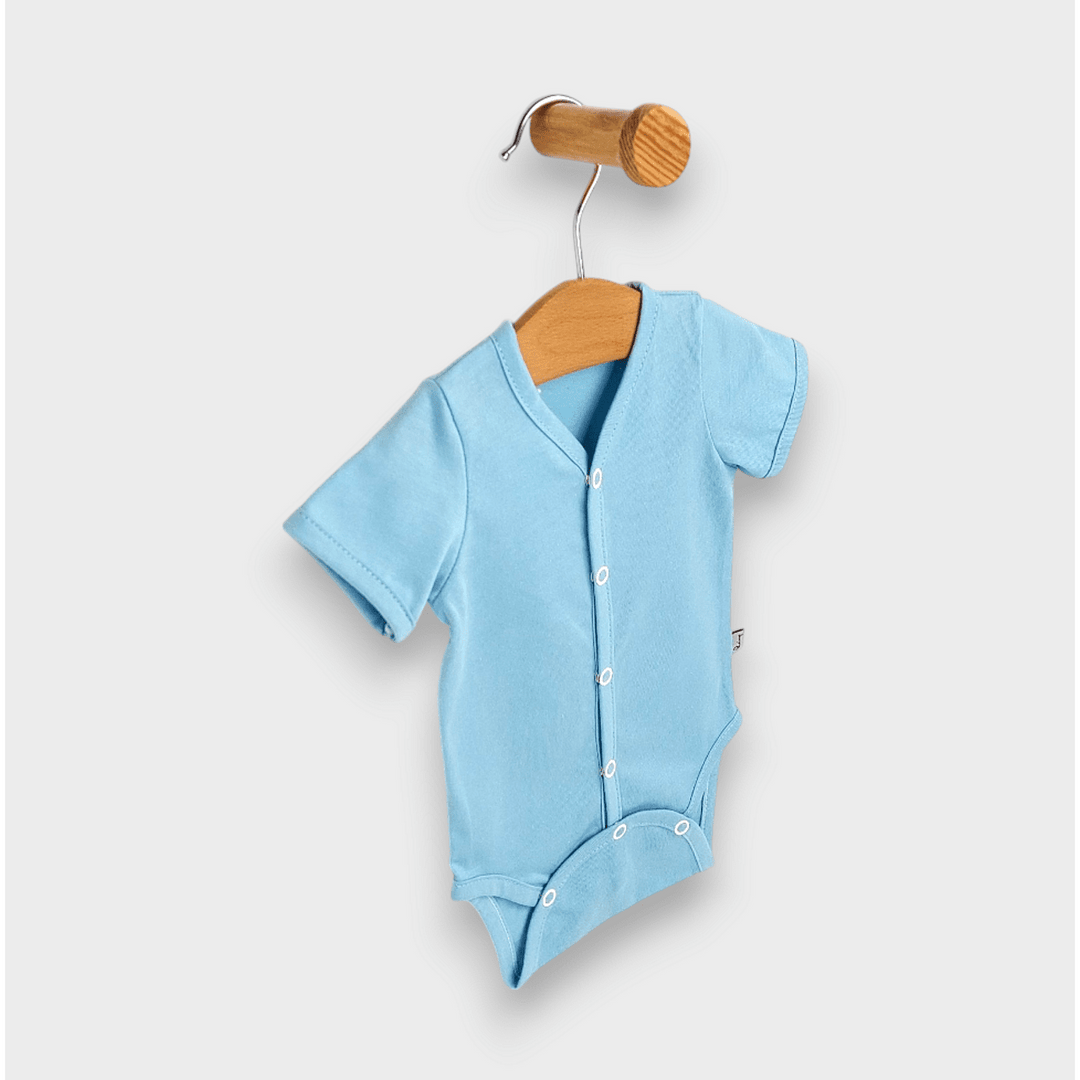 Set de 2 body-uri Rainy cu mânecă scurtă, 56-80 cm, albastru deschis/alb