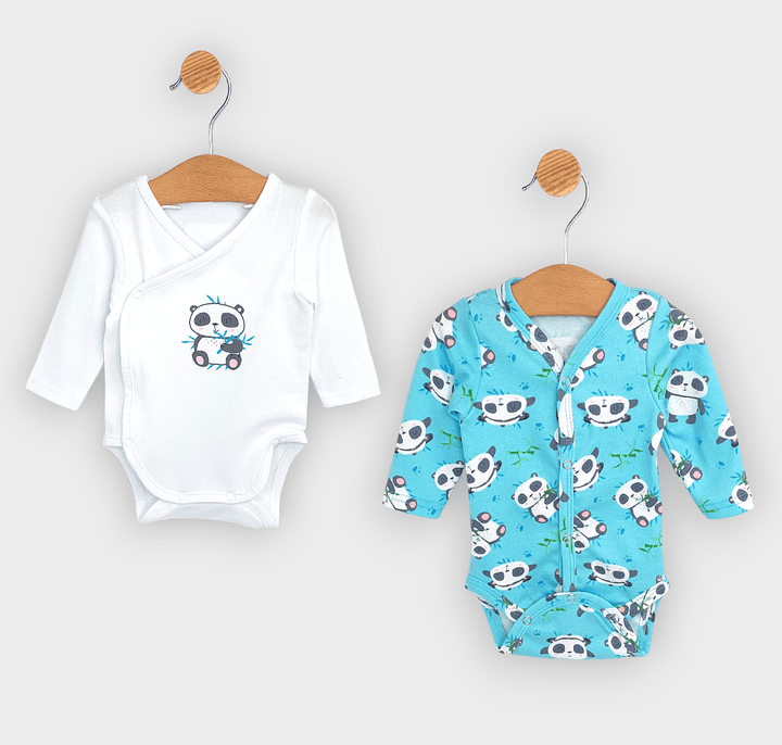 Set de body-uri Rainy, 2 piese, cu pandă și bambus, 56–68 cm.