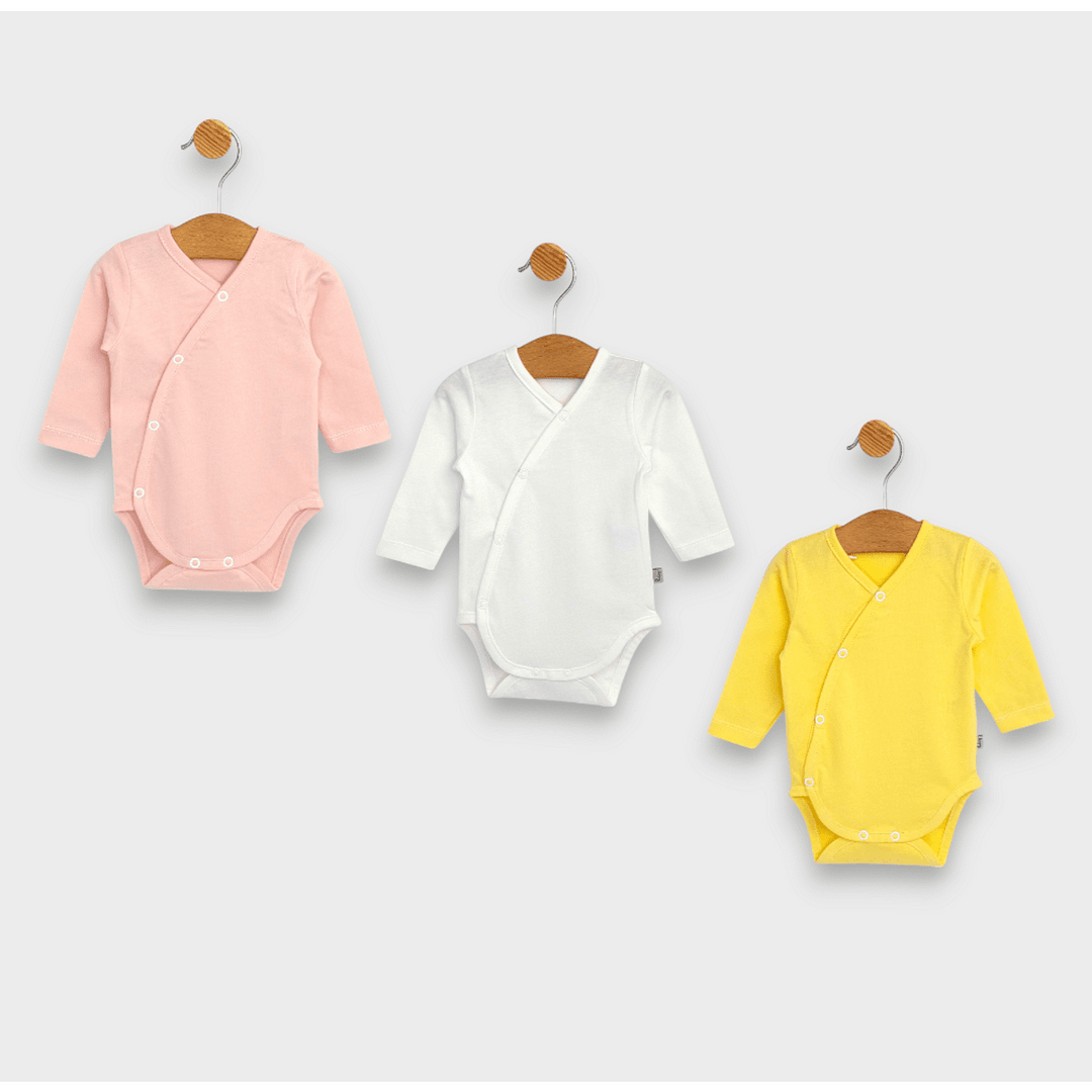 Rainy Set de 3 body-uri cu mânecă lungă 48 - 80 cm. bomboană/ecru/ananas
