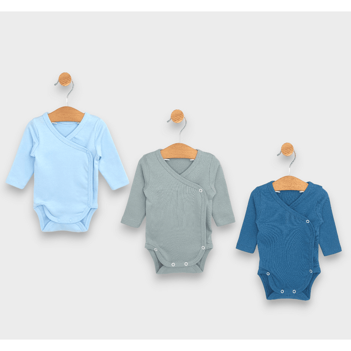 Rainy Set de 3 body-uri cu mânecă lungă 48 - 68 cm. albastru/albastru ocean/verde mentă