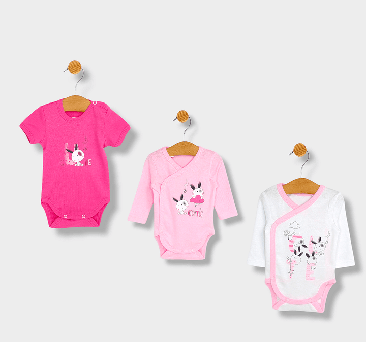 Set de 3 body-uri Rainy Cute roz 56-74 cm