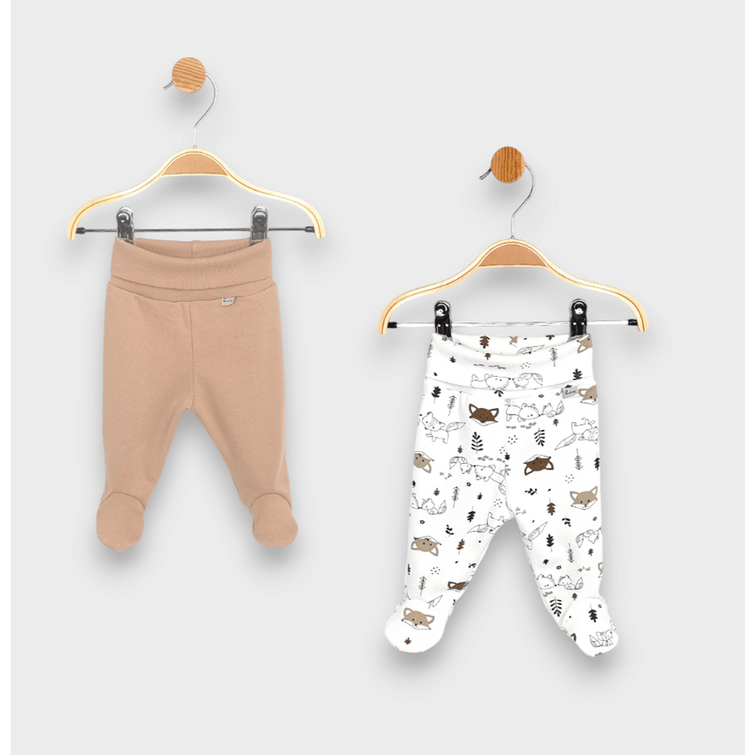 Rainy Set pantaloni cu botosei 2 bucăți cu betelie întoarsă 56 - 68 cm. Vulpițe / migdală