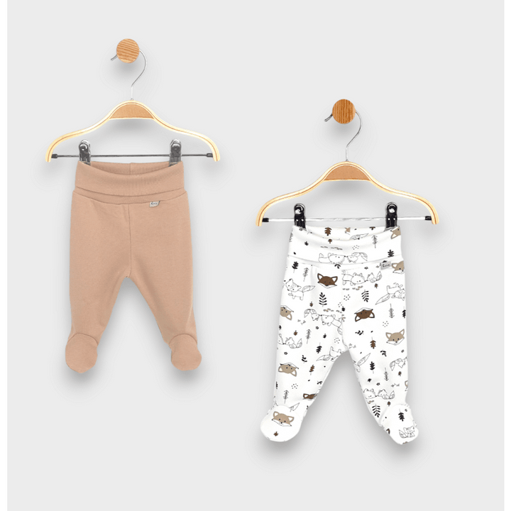 Rainy Set pantaloni cu botosei 2 bucăți cu betelie întoarsă 56 - 68 cm. Vulpițe / migdală
